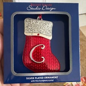 Silver Plated Red Stocking Ornament